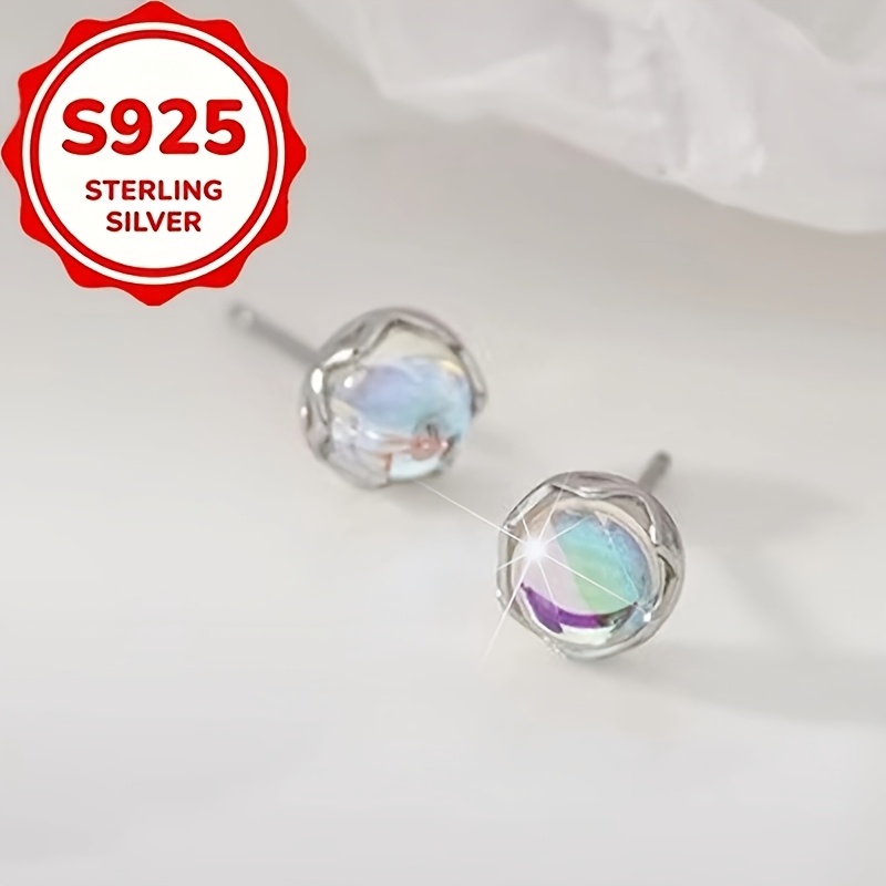 2pcs Women's S925 Silver Moonstone Stud Earrings, Festive Gift